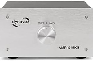 Dynavox, AMP-S MKII, commutatore per amplificatori e casse con alloggiamento in metallo, per amplificatori stereo e surround, collegamento tramite spina a banana o connettore a morsetto, argento